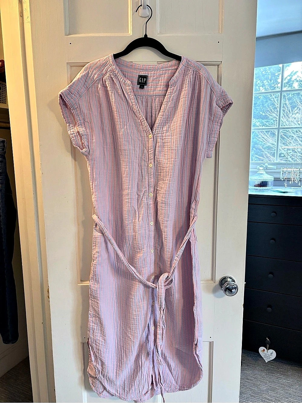Old Navy Striped Short Sleeve Midi Dress in Pink & Blue Size Medium
